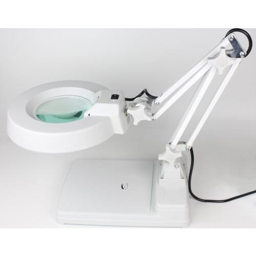 220V Table Top Stand Optical Glass Lighted Repairing Magnifying Glass Lamp Folding PCB Precision Part Inspection Magnifier 10x