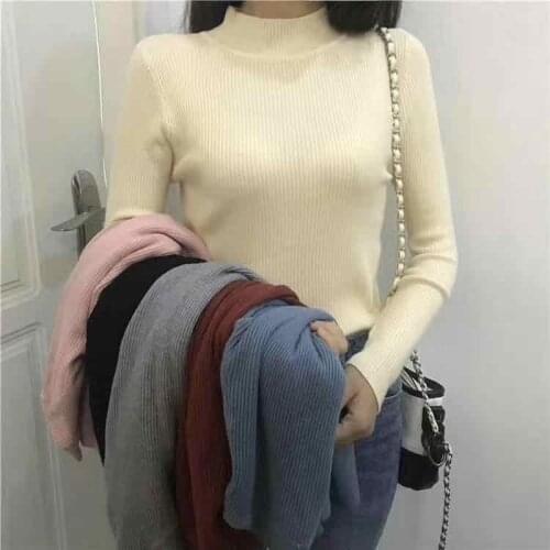 2021 Spring and Autumn New Long Sleeve Pullover Solid Slim Sweater Knitted Bottomed Shirt Women Fashion Korean Tops Cotton 15987