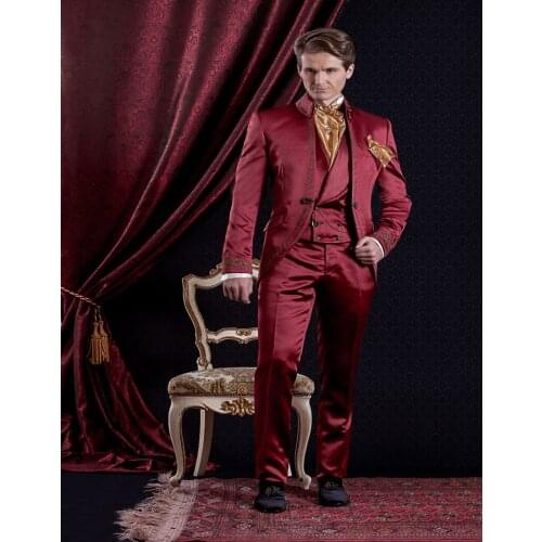 New Arrival Embroidery Groomsmen Mandarin Lapel Groom Tuxedos Men Suits Wedding/Prom Best Man Blazer ( Jacket+Pants+Vest+Tie)A55