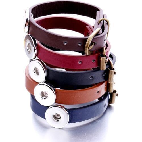 New Leather Snap Button Bracelet Watches Fit 18mm Snap Buttons Jewelry Simple Leather Snap Bracelet for Women Men Jewelry