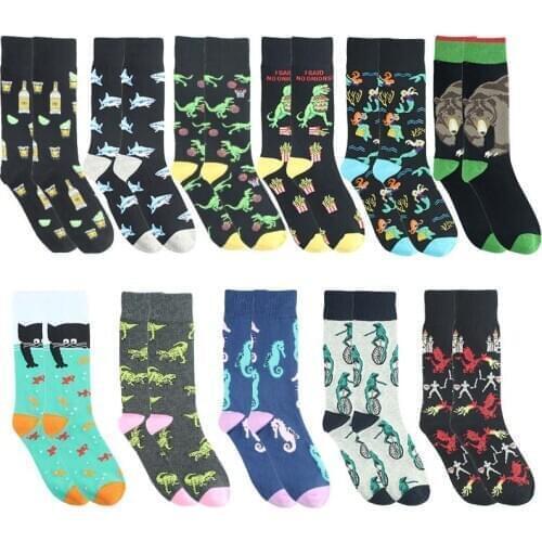 Creative Food Animal Funny Socks Cotton Alien Planet Socks Men Novelty Design Dinosaur Crew Skateboard Socks Calcetines Hombre