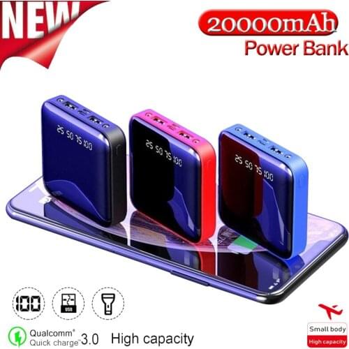 20000mah Portable Power Bank Ultra-thin Charger Digital Display 2 USB Port External Battery Powerbank Charger for Xiaomi Samsung