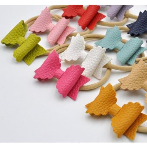 15Pcs/Lot 2.5inch Faux Leather Bow Headband Tiny Hair Bow Clips Soft Nylon Headband Newborn Hair Accessory
