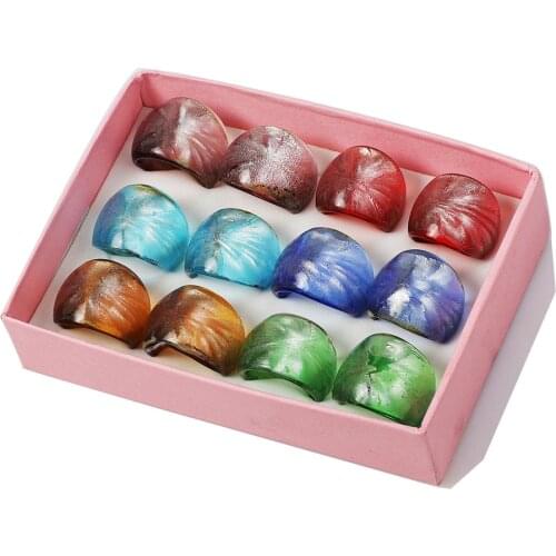 QianBei Mixed Bohemian Flower Pattern Glass Ring Jewelry Fashion Wholesale 12PCS/lot Glaze Rings Murano Ring For Women Gifts