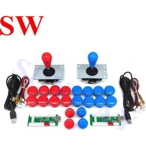DIY Handle 8 Way Arcade Joystick Kit Parts 24mm/30mm Push Button Replacement Arcade Cable USB Encoder for PC MAME Raspberry Pi 3