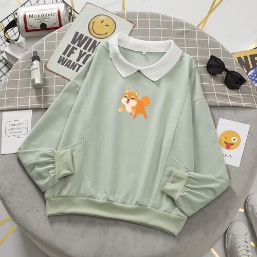 Cute Funny Shiba Inu Sweatshirt Oversized Clothes Harajuku Hoodie Women Aesthetic Korean Sweatshirts Cotton Sweetshirt for Girls