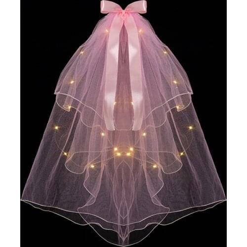 LED Fairy Ribbon Korean Butterfly Veil Night Lights Luminous Headgear Veil for Wedding Christmas Wedding New Year Decoration
