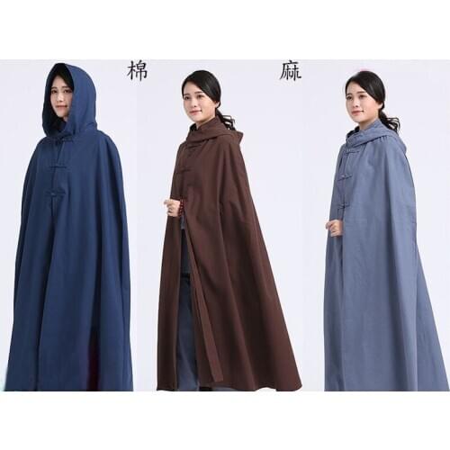 Unisex high quality cotton&linen Summer&Spring shaolin monk zen meditation cape cloak robe lay clothing buddhayoga suits Ponchos