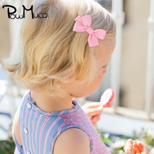 Powmuco 5*4 CM Solid Color Grosgrain Ribbon Bowknot Infant Hairpin DIY Children Styling Tools Kids Hair Accessories Holiday Gift