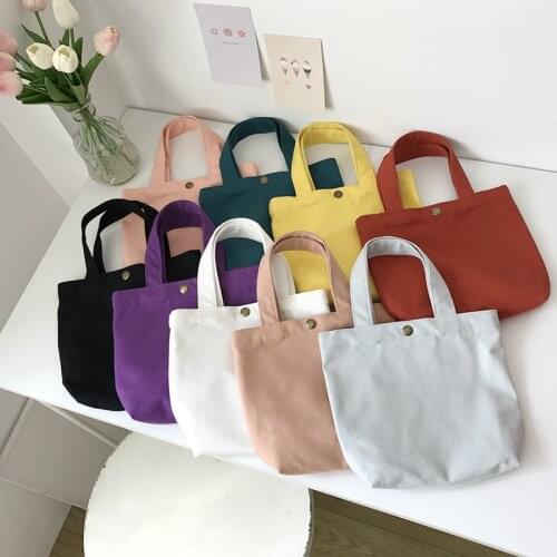 Women bag Canvas Bucket Tote bag Casual Solid Hasp Soft handbag Korean ladylike shopping bag simple style small fresh