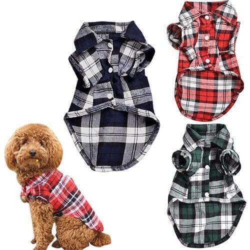 2020 New Spring Pet Fashion Puppy Dog Vests Plaid Stripe Pet T Shirt Cotton Cat Grid Costumes Dog Autumn Clothes Jacket Coats
