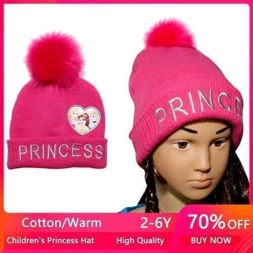 Winter Hats for Kid Knit Fashion Cartoon Baby Girls Hat 2021 Children Princess Belle Hats for Girls Childrens Hat 2-8Y