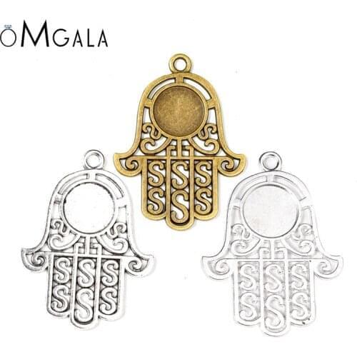 10pcs 14mm Inner Size Antique Bronze Silver Plated Hand of Fatima Style Cabochon Base Cameo Setting Charms Pendant