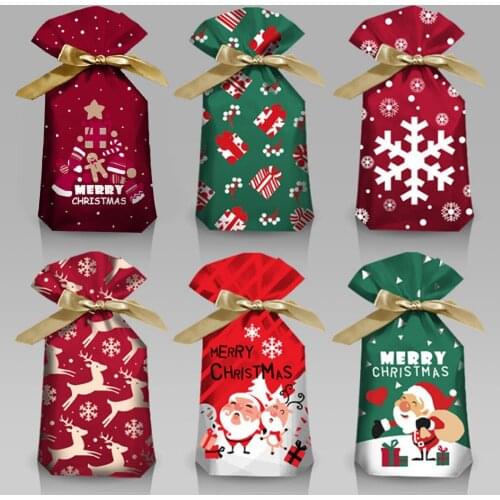 10pcs Santa Gift Bag Candy Bags Snowflake Crisp Drawstring Bag 2021 Merry Christmas Decorations for Home New Year Noel Presents
