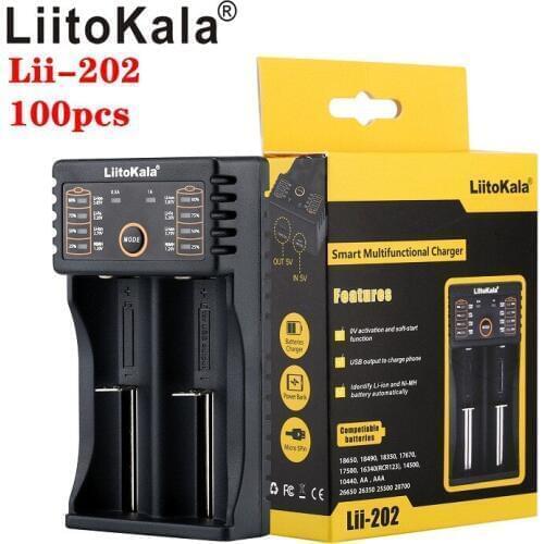 100pcs LiitoKala Lii-100 lii-202 lii-402 18650 Battery Charger 26650 16340 14500 LiFePO4 1.2V Ni-MH Ni-Cd Rechareable Battery