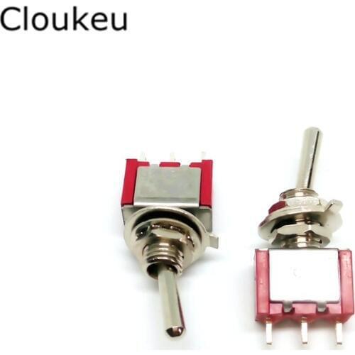 5Pcs 6MM Red 3Pin 2File MTS-102 Reset free lock Rocker switch 2A250V (ON)-OFF Toggle Switch
