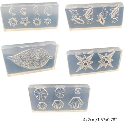 5Pcs/Set Crystal Epoxy Resin Mold Leaves Flower Starfish Shell Nail Carving Decorations Silicone Mould DIY Crafts Stencils W0YA