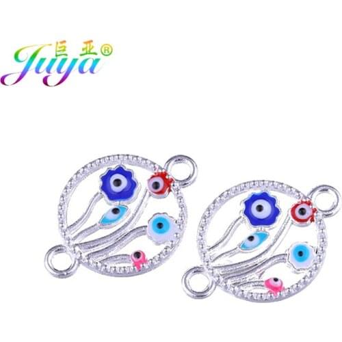 Juya DIY Gold/Silver Color Components Enamel Evil Eye Charm Connectors Accessories For Handmade Greek Eye Jewelry Making