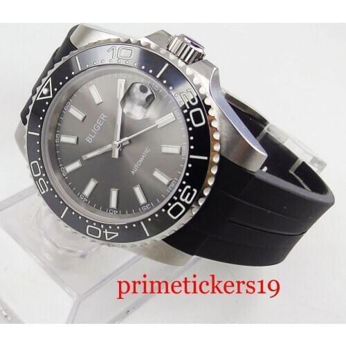Automatic movement 40mm gray dial date sapphire glass rubber strap black ceramic bezel luminous mens watch 2065