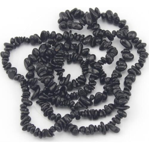 Free Shipping 7-8mm Wholesale Black tourmaline Freeform Chips Natural Stone Gems Jewelry Findings Beads Strand 34 inch