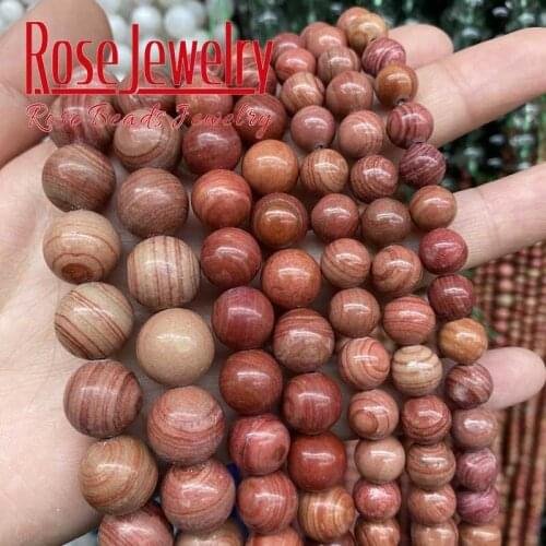 Natural Wood Jaspers Stone Beads Red Round Loose Spacer Beads For Jewelry Making DIY Bracelets Necklaces 15'' 4 6 8 10 12 mm
