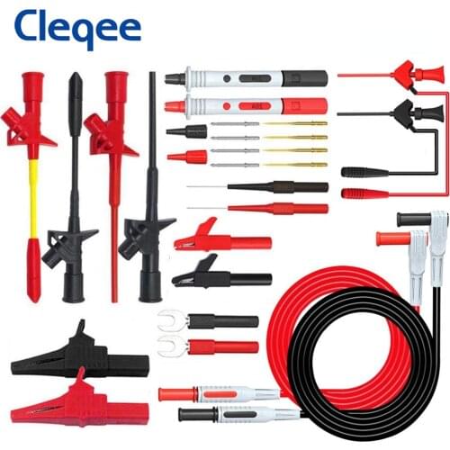 Cleqee P1300F 18PCS 4mm Banana Plug Multimeter Test Leads kit with Replaceable Needles Test Hook Alligator Clip Test Probe Cable