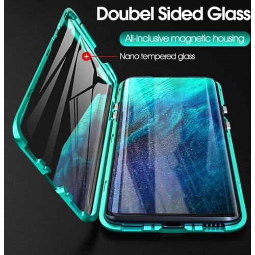 360 Full Double-Sided Glass Magnetic Case for Oppo A11 A11X A5 A5s A7 AX7 A9 Reno Ace V17 Pro F9 Realme 5 Pro Q Metal Flip Cover