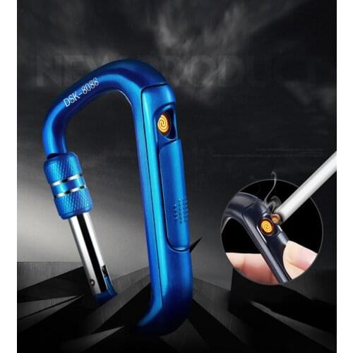 EDC Electric Lighters USB Charging Lighter key chain Metal Portable Carabiner Flameless Rechargeable Windproof Plasma Lighter
