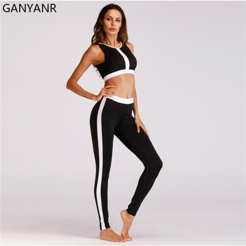 GANYANR Fitness Clothing Yoga Set Gym Sportswear Workout Jogging Wear Leggings Suits Activewear Pants Sports Bodysuit Tracksuit