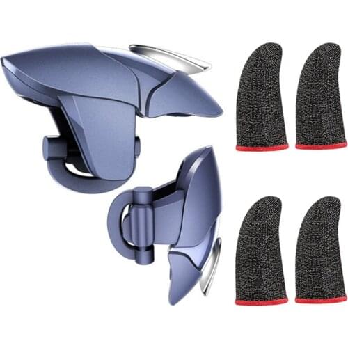 Handle Game Controller,Physical Keys Gaming Finger Sets for PUBG Joystick Metal Mobile Game Artifact Blue