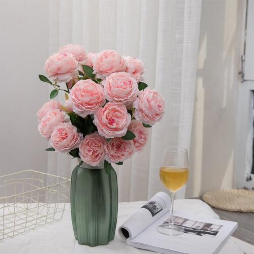 New 3 Heads/branch Artificial Long 60cm Peony Flower bouquet Fake leaf Silk Wedding flowers for home party garden DIY decoration
