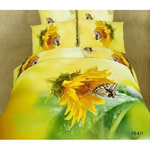 Art Golden Sunflower oil painting 4Pcs 100% Cotton Queen King Luxury Wedding Bedding set Duvet Cover Set Bed sheet Pillowcase