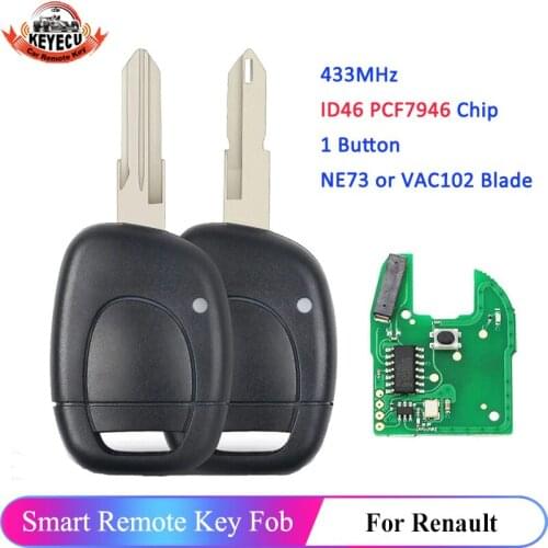 KEYECU Remote Key Fob 1 Button 433MHz PCF7946 Chip for Renault Twingo Clio Master KANGO