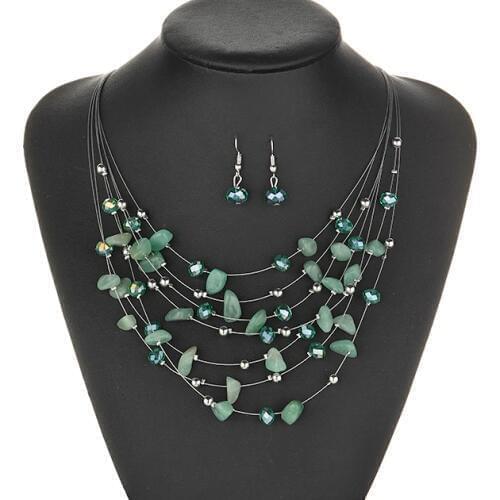 Fashion Jewelry Sets Bohemian Broken Stone Crystal Multi-layer Necklace and Earrings Set For Women Simple Boho Beach Accessories