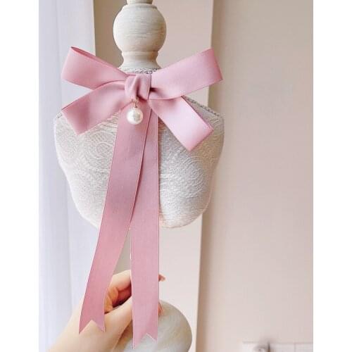 Korean Ribbon Fabric Bow Brooches for Women Pearl Bow Tie Corsage Female Dress Shirt Collar Pins Clothing Jewelry Accessories