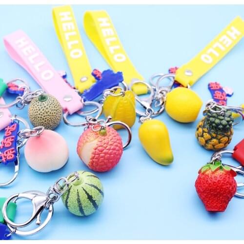Creative cartoon car key chain ins lovely fruit pineapple lychee key chain for men and women couple bag hanging decoration