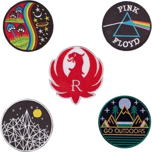 20pcs/lot Round Embroidery Patch Letter Moon Outdoor Mushroom Rainbow Clothing Decoration Craft Diy Iron Heat Transfer Applique