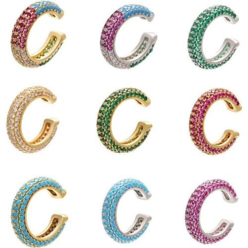 KSRA Elegant Female Boho Multicolor Simple Zircon Ear Clip Brass Earrings For Women Geometric Trend Metal Earrings Jewelry Gift