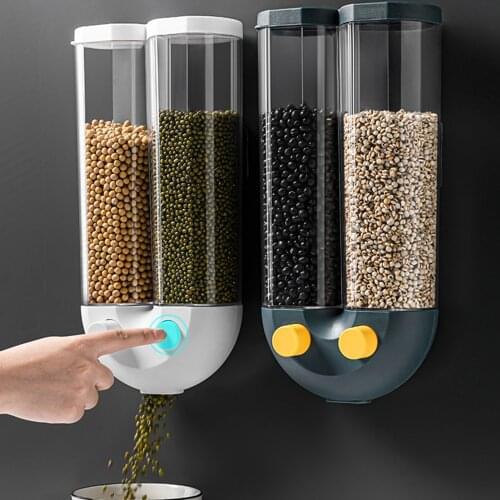 Kitchen 2-grids Food Dispenser Press-Type Sealed Tank Clear Plastic Spice Seasoning Rice Nut Coffee Bean Organizer Jar Container