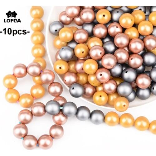 LOFCA 10pcs Metallic Silver Print 12/15/19mm Silicone Beads Teething Beads DIY Chewable Babies Accessories BPA Free Baby Teether