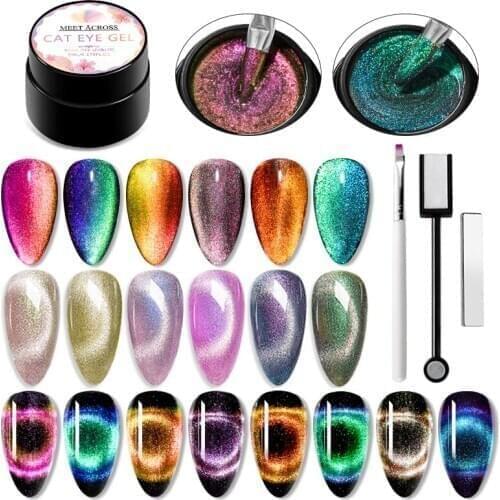 MEET ACROSS 5ml Magnetic Gel Polish Varnish Hybrid Nail For Manicure Galaxy/ Aurora Cat Eyes Soak off Enamel UV Gel Nail Polish