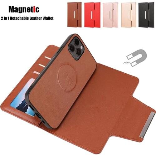 Magnetic Detachable Leather Case for iPhone 12 11 Pro XR XS Max 7 8 Plus SE 2020 Retro Flip Wallet Card Stand Phone Cover