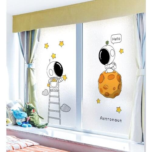 Frosted Window Film Cartoon Astronaut Privacy Glass Sticker for Home Kitchen Bathroom Toilet Door Opaque Sticker Decoration Film