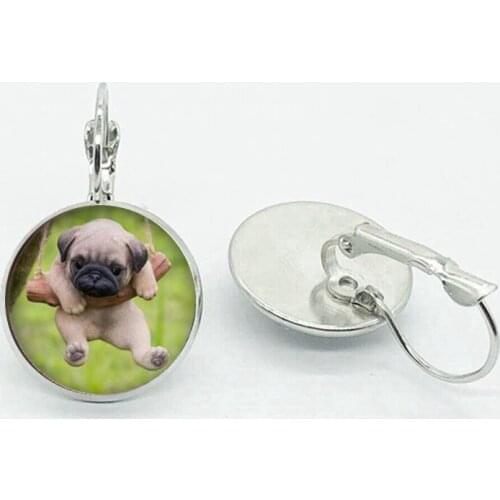 Fashion Cute Animal Cartoon Style Glass Earrings Cute Animal Pug Earrings Gift Jewelry For Kids Kids