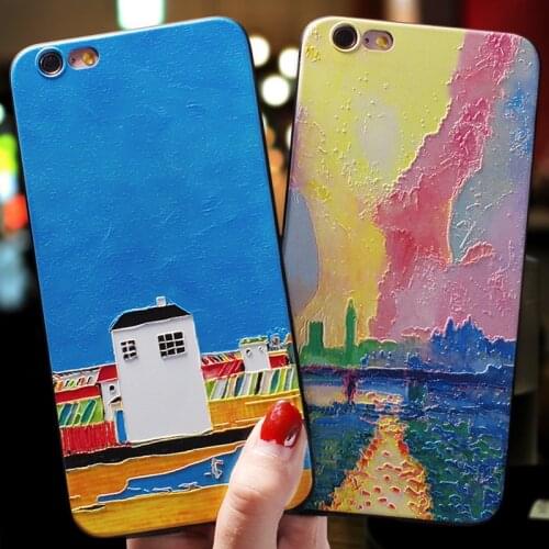 Fashion Oil Painting Embossed Phone Case for iPhone 11 12ProMax XS MAX XR Capa Soft TPU Back Cover for iPhone X 8 7 6 Plus Coque