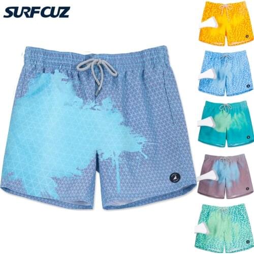 SURFCUZ Mens Color Changing Swimming Shorts Temperature-Sensitive Beach Swim Trunks Magical Quick Dry Color Change Swim Shorts