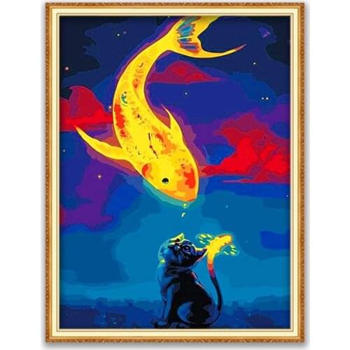 Animal Carp DIY Embroidery 11CT Cross Stitch Kits Needlework Craft Set Printed Canvas Cotton Thread Home Decoration Room Sell