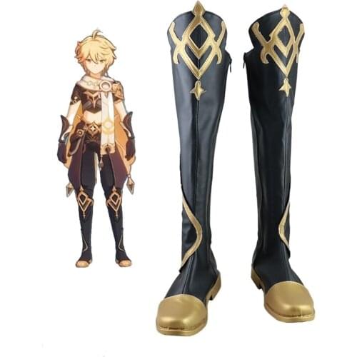 New Genshin Impact Cosplay Shoes Genshin Impact Traveler Aether Cosplay Boots Carnival Halloween Women/Men Shoes Size 35-48