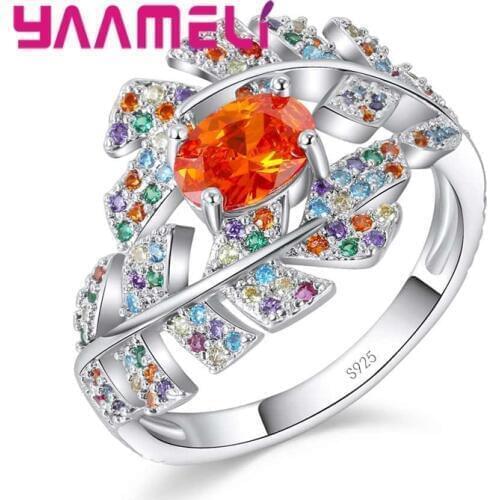 Latest New Leaves Leaf Rings for Women Gift Jewelry Solid 925 Sterling Silver Colored Cubic Zircon Stone Bague Bijoux