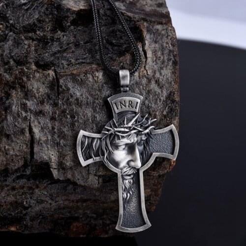 New Christian Cross Shape Thorn Crown Pattern Pendant Necklace Mens Necklace Fashion Metal Pendant Religious Accessorie Jewelry